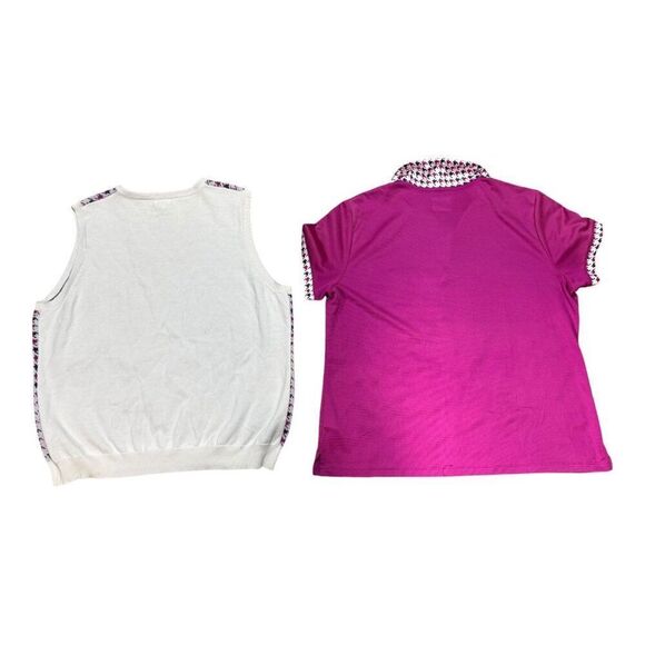 Izod Golf XXL Purple Houndstooth Vest & Polo Matching Pink Shirt Set Fuschia - Picture 8 of 8